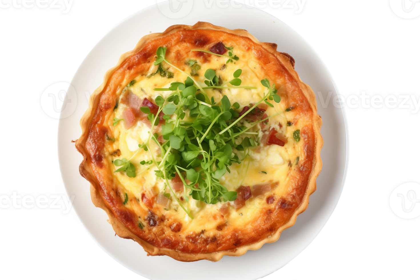 AI generated Quiche Lorraine on a White Plate. Transparent Background png