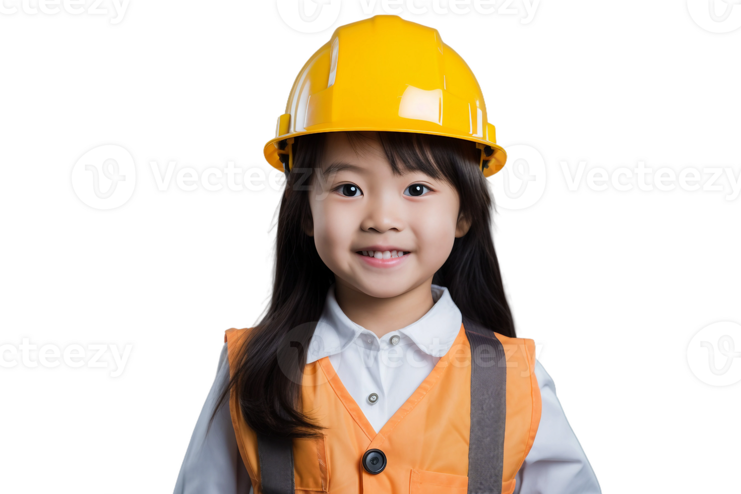 AI generated Asian Girl Portrayed in Construction Worker Costume on a Transparent Background. png