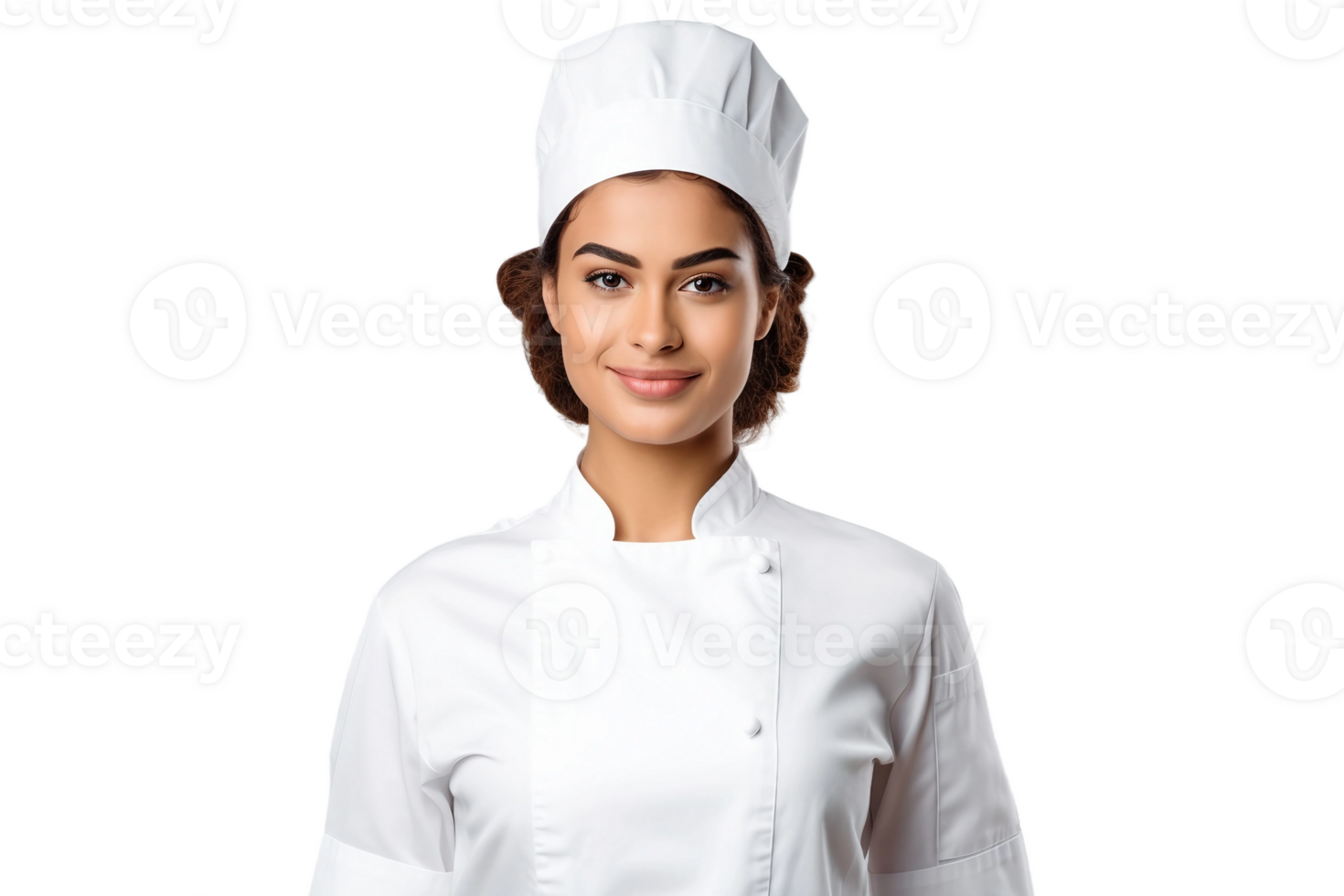 AI generated South American Girl Dressed as a Chef in White Uniform on Transparent Background. png