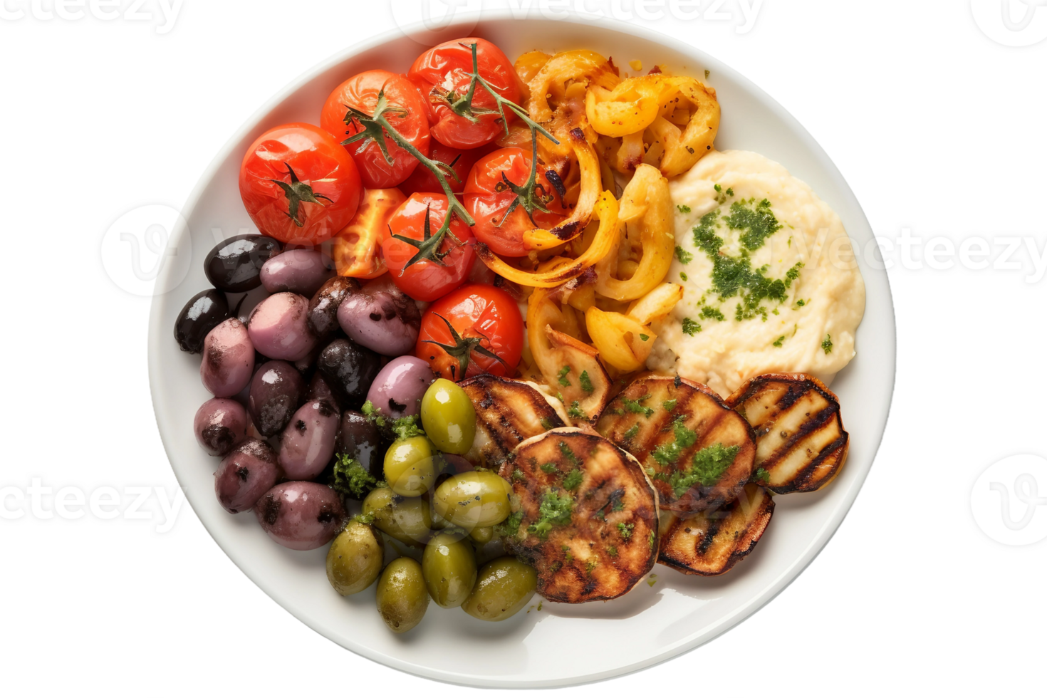 AI generated Mediterranean Meze on a White Plate on Transparent background. png