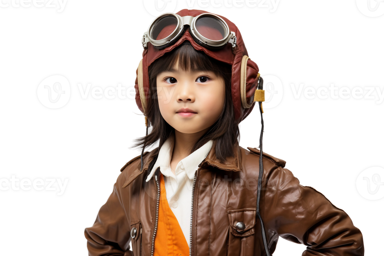 AI generated Asian Girl in Pilot's Outfit on Transparent Background. png