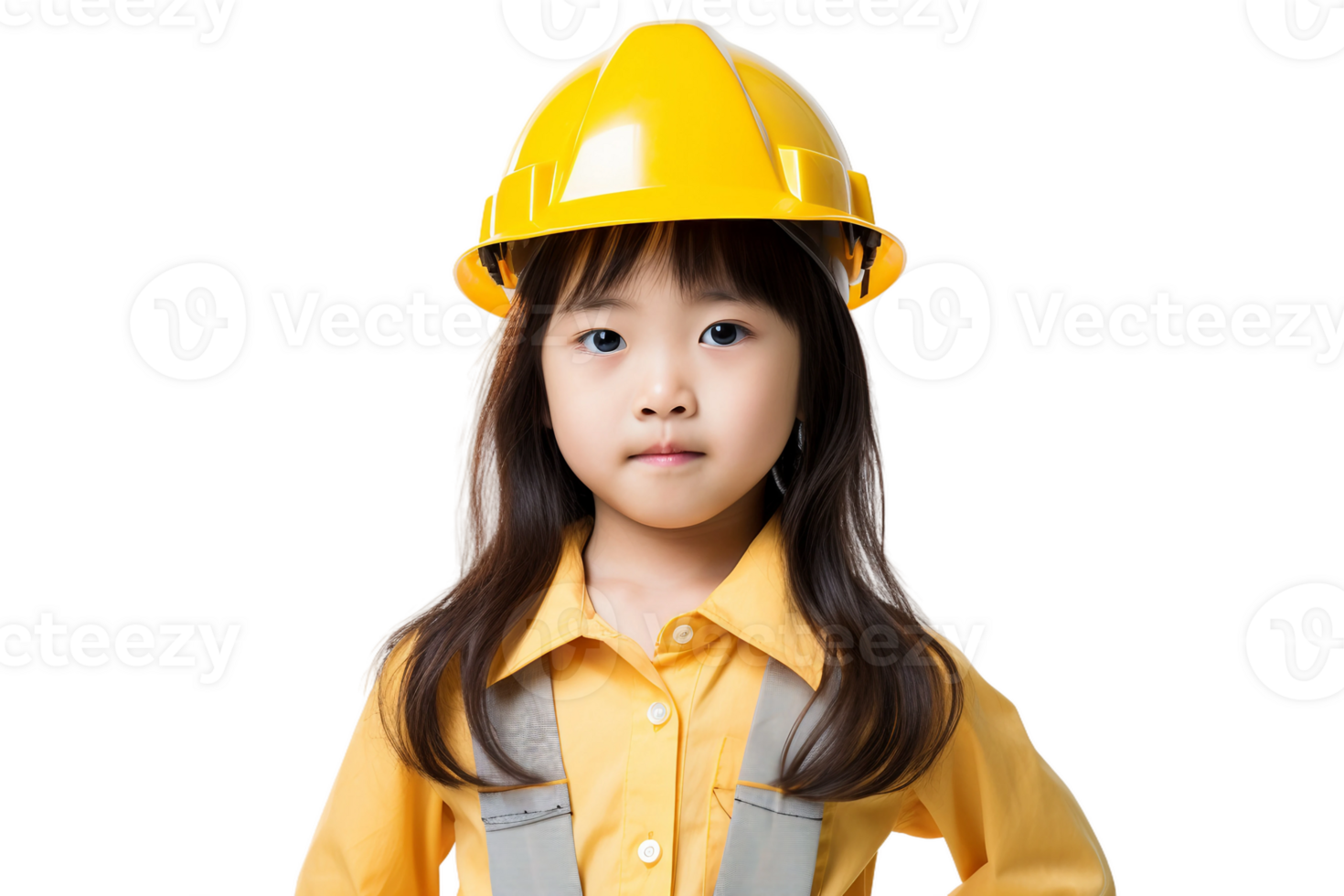 AI generated Asian Girl Portrayed in Construction Worker Costume on a Transparent Background. png