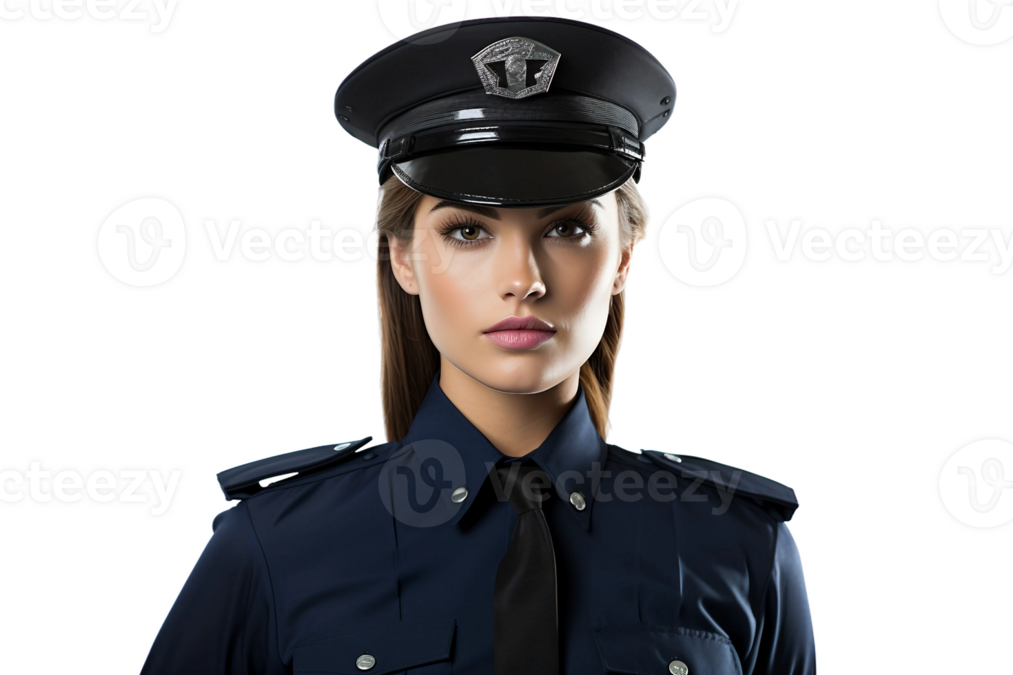 ai gegenereerd zuiden Amerikaans meisje vervelend een Politie van officier uniform Aan transparant achtergrond. png