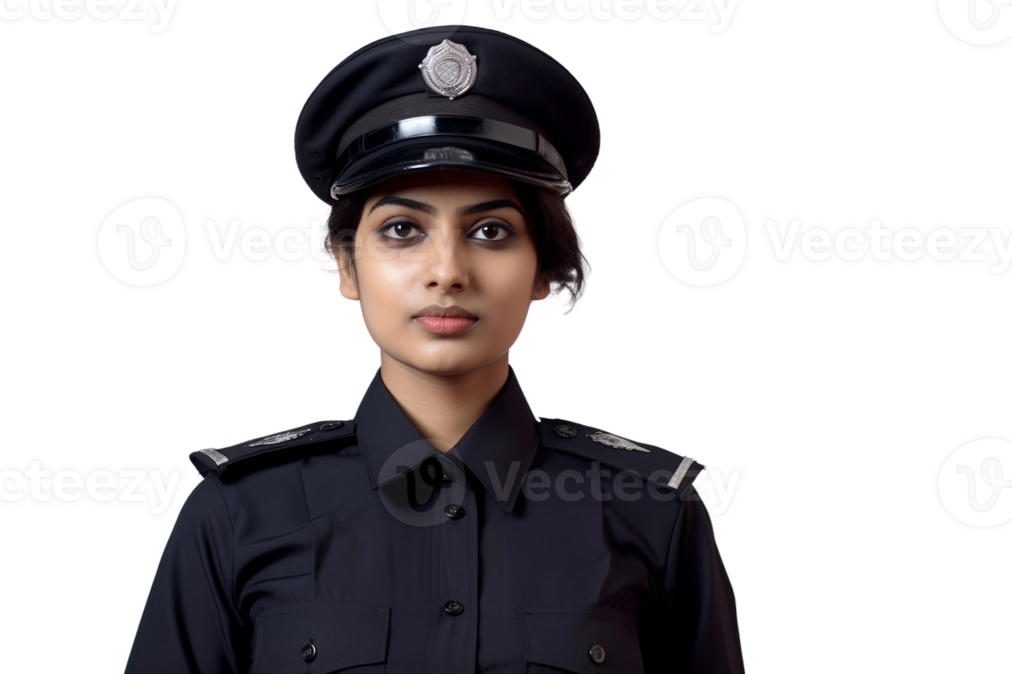 AI generated Indian Girl Wearing a Police Officer's Uniform on Transparent Background. png