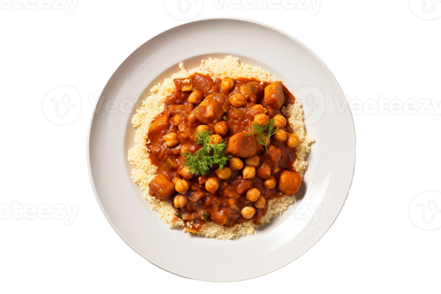 AI generated Satisfying Chickpea Stew with Couscous. Transparent Background. png