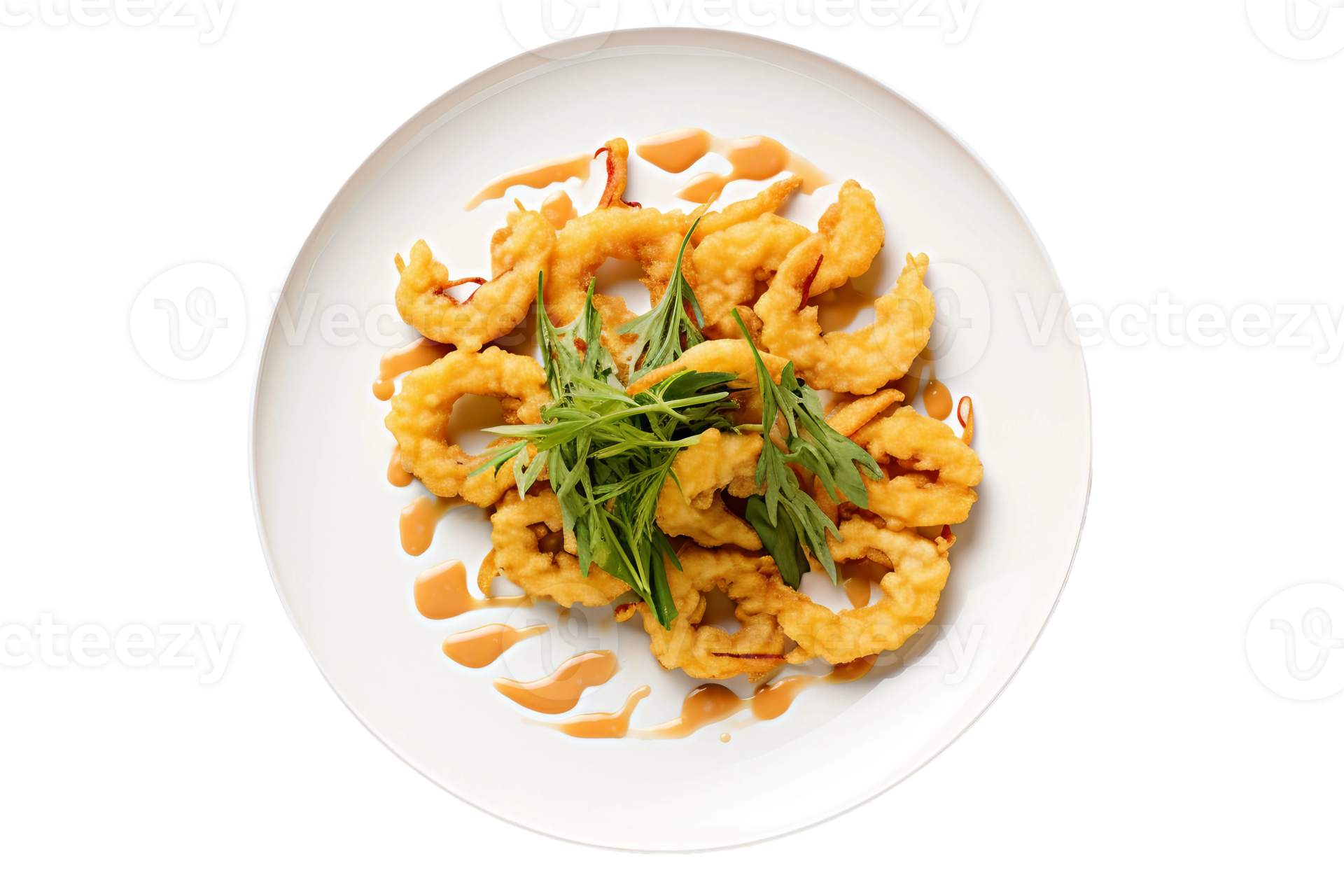 AI generated Savory Vegetable Tempura on a White Plate. Transparent