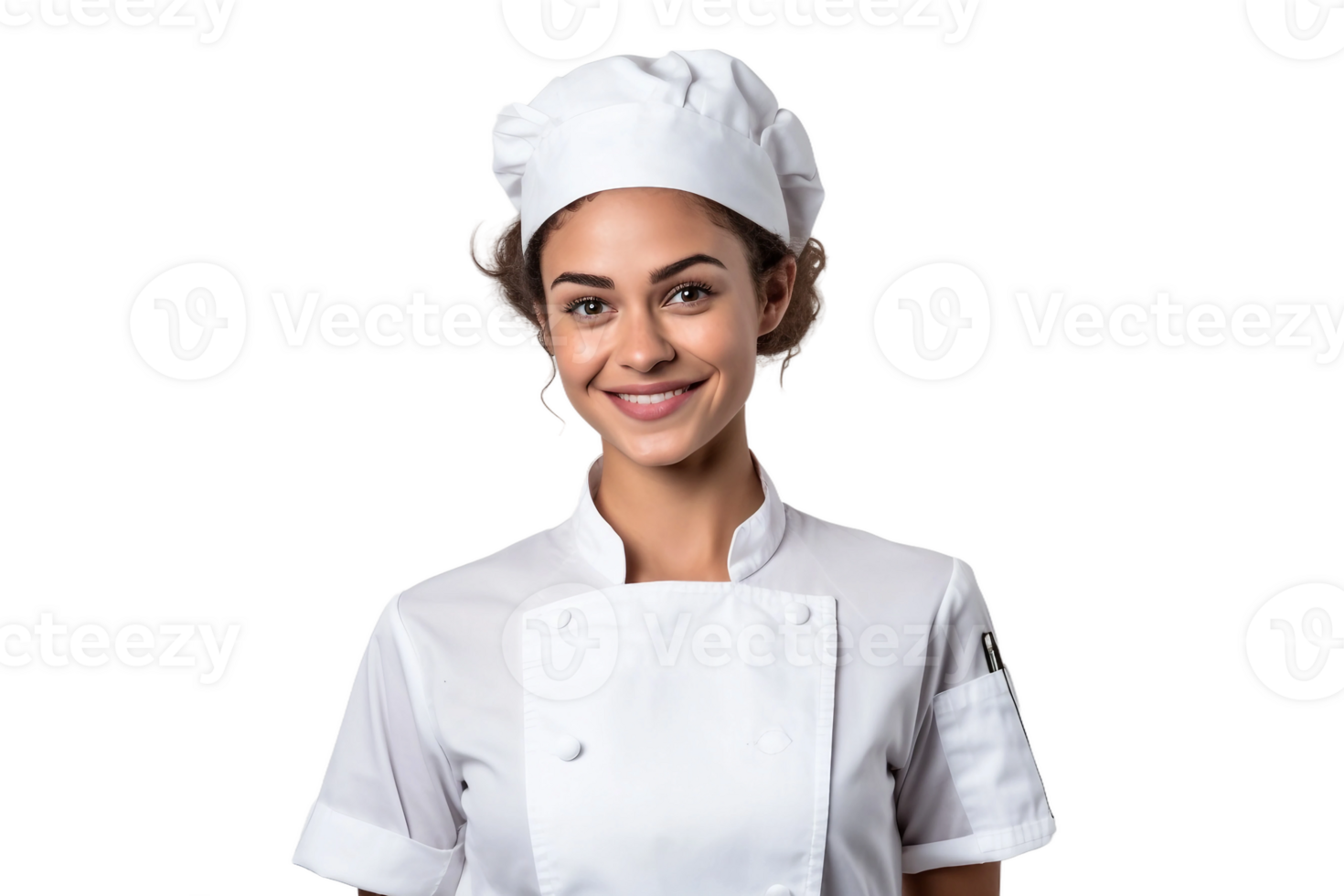 AI generated South American Girl Dressed as a Chef in White Uniform on Transparent Background. png