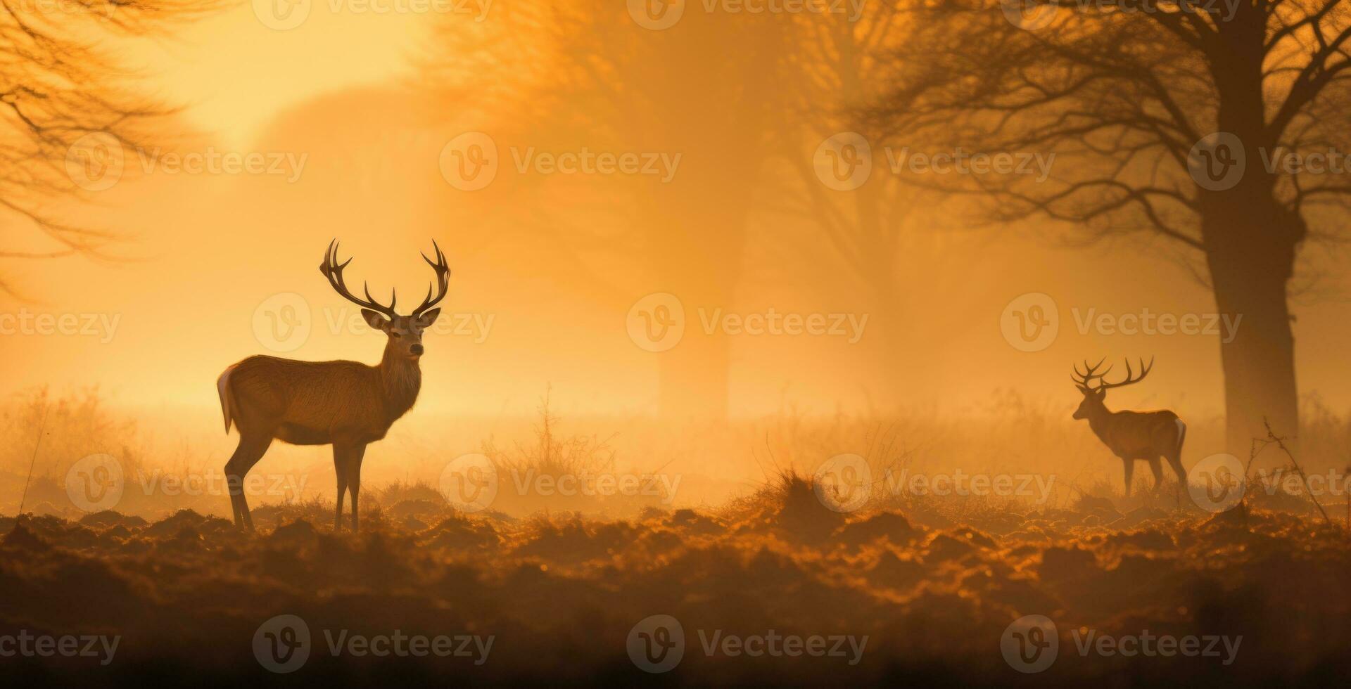 AI generated Mighty red deer standing in the forest with dense fog in the morning, autumn theme photo