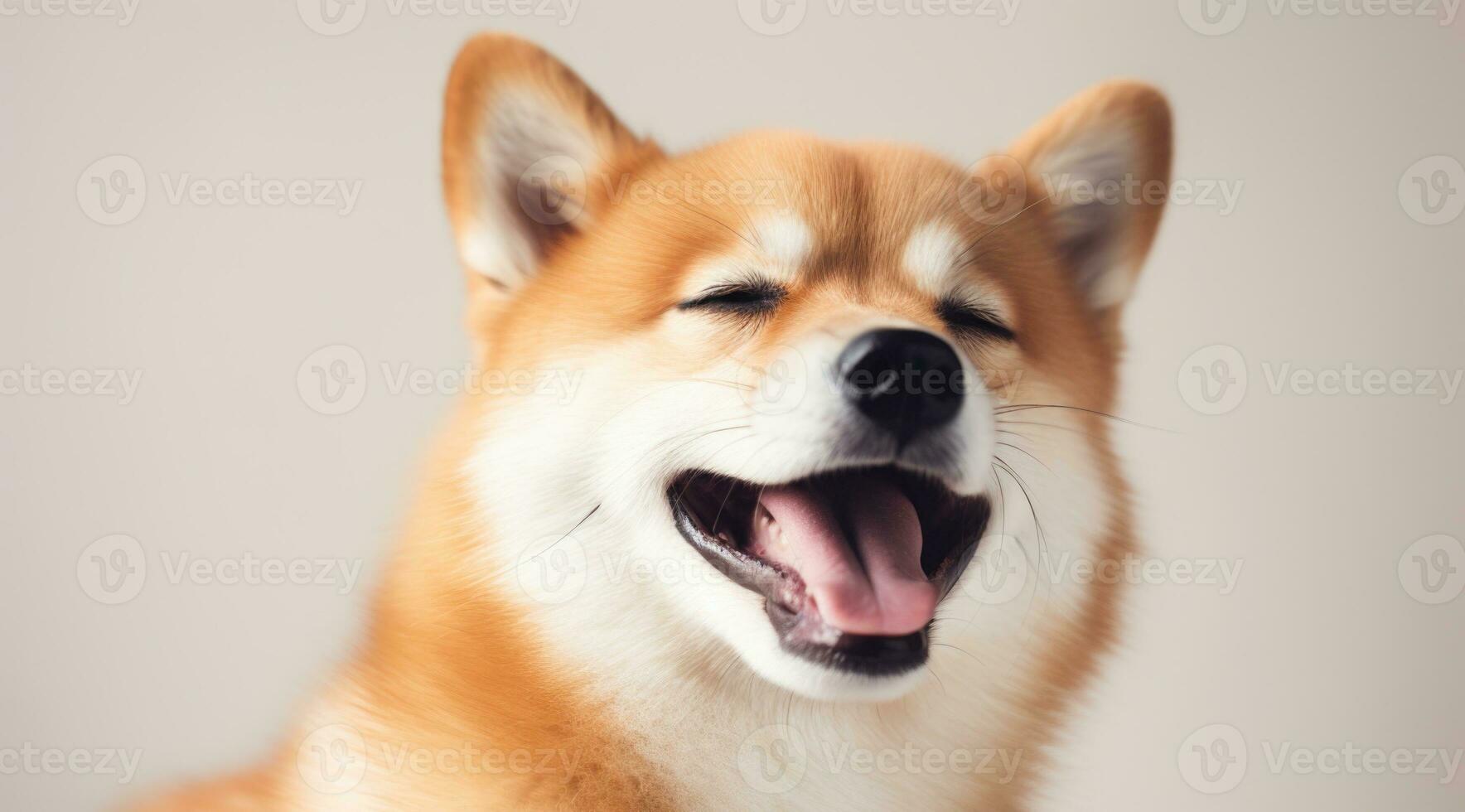 ai generado shiba inu perro pega fuera lengua, minimalista fotografía foto