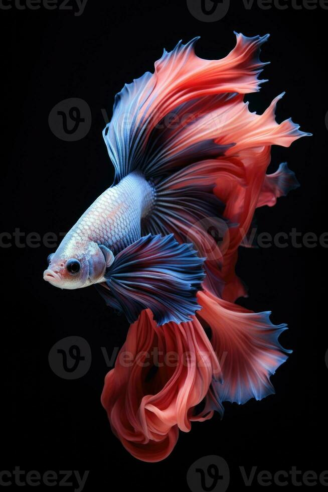 AI generated Aggressive Siamese Fishing Fish, Betta with multi vibrant colors isolated black background photo