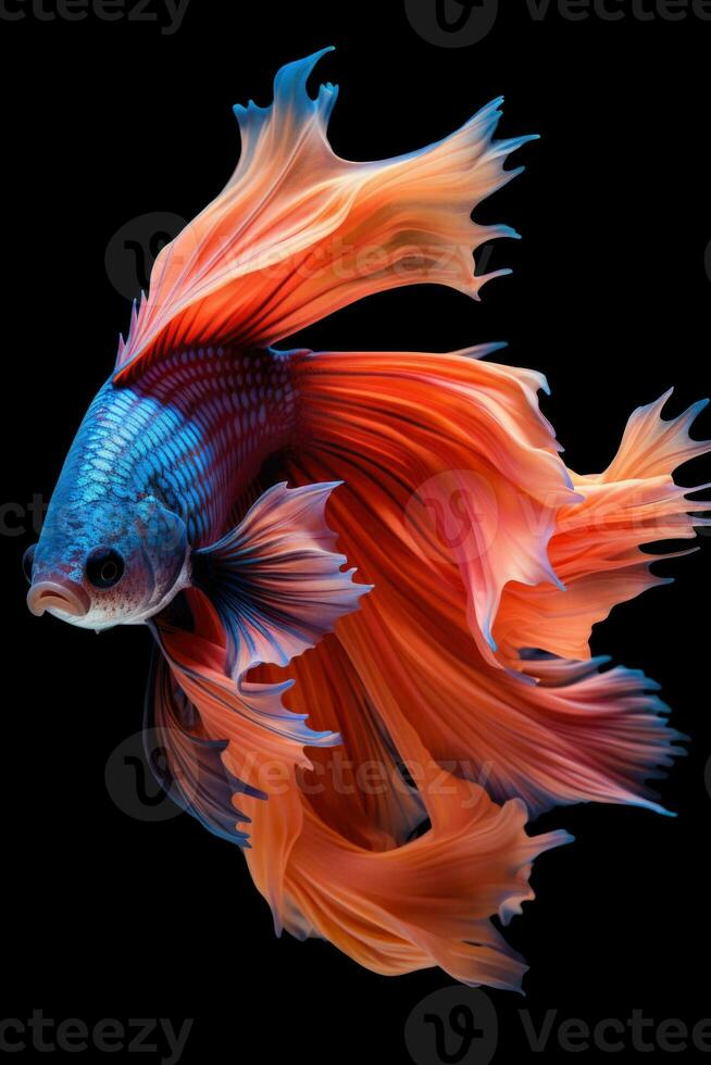 AI generated Aggressive Siamese Fishing Fish, Betta with multi vibrant colors isolated black background photo