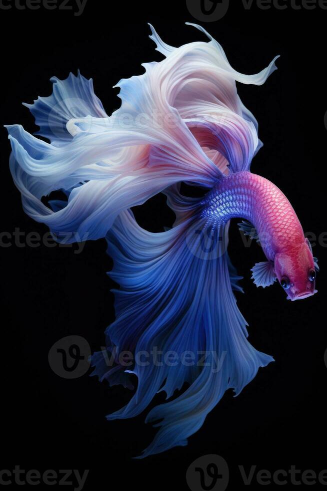 AI generated Aggressive Siamese Fishing Fish, Betta with multi vibrant colors isolated black background photo