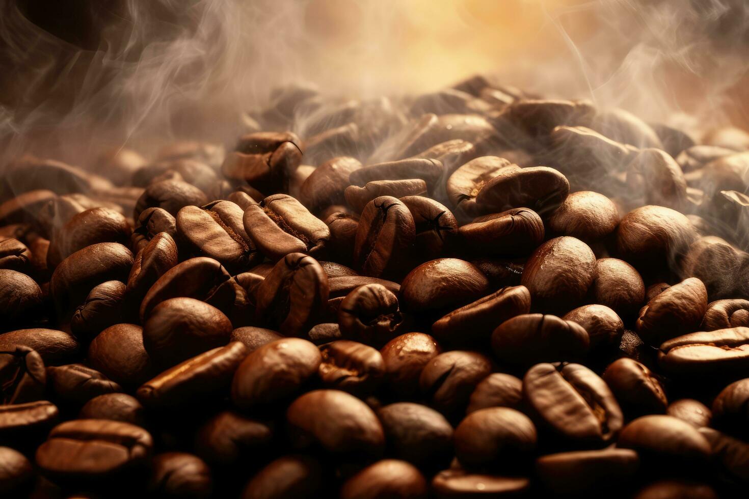 Coffee beans background , smoke ,Generative AI photo