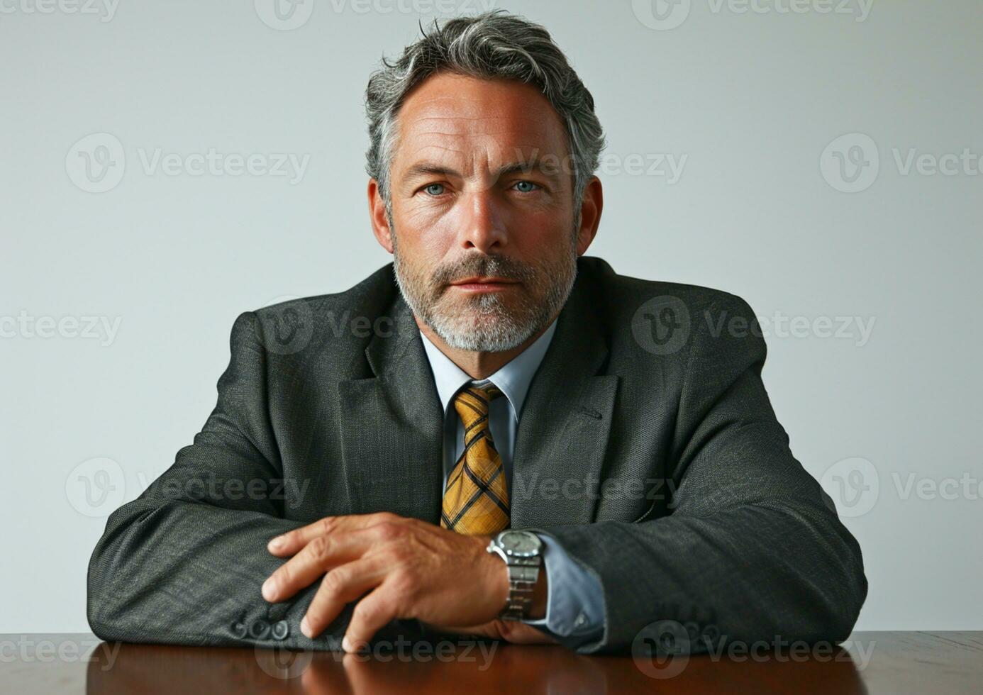 AI generated portrait of a CEO at desk thinking about his company, photo