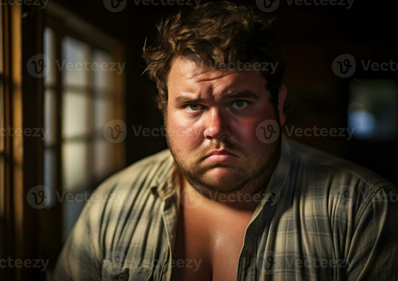 AI generated Worried obese men having anxiety photo