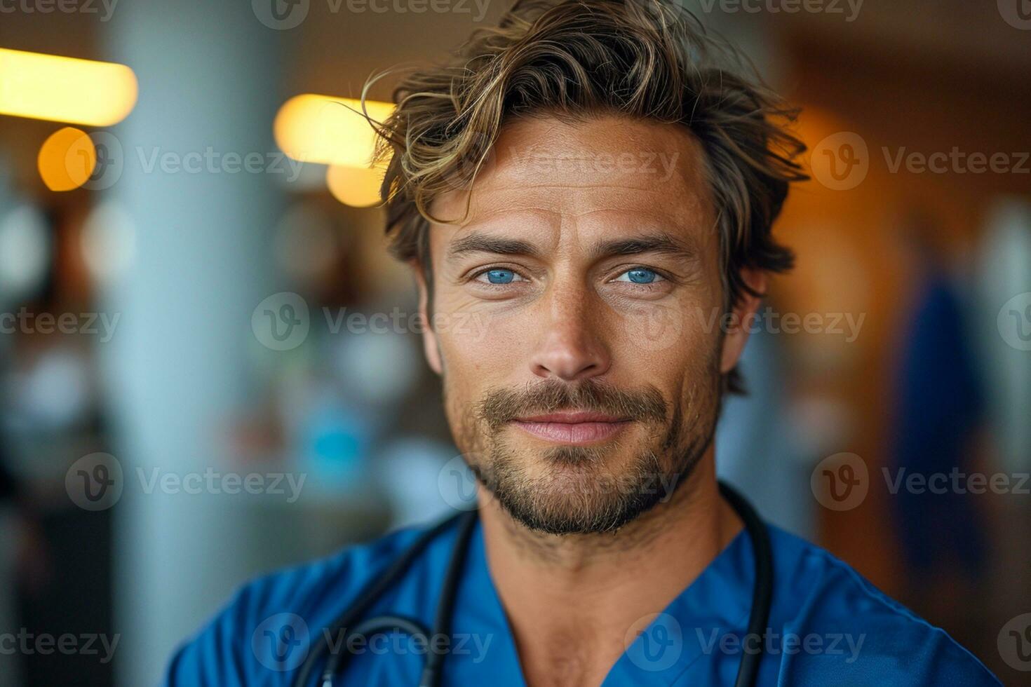 AI generated mugshot of a male nurse at a clinics photo