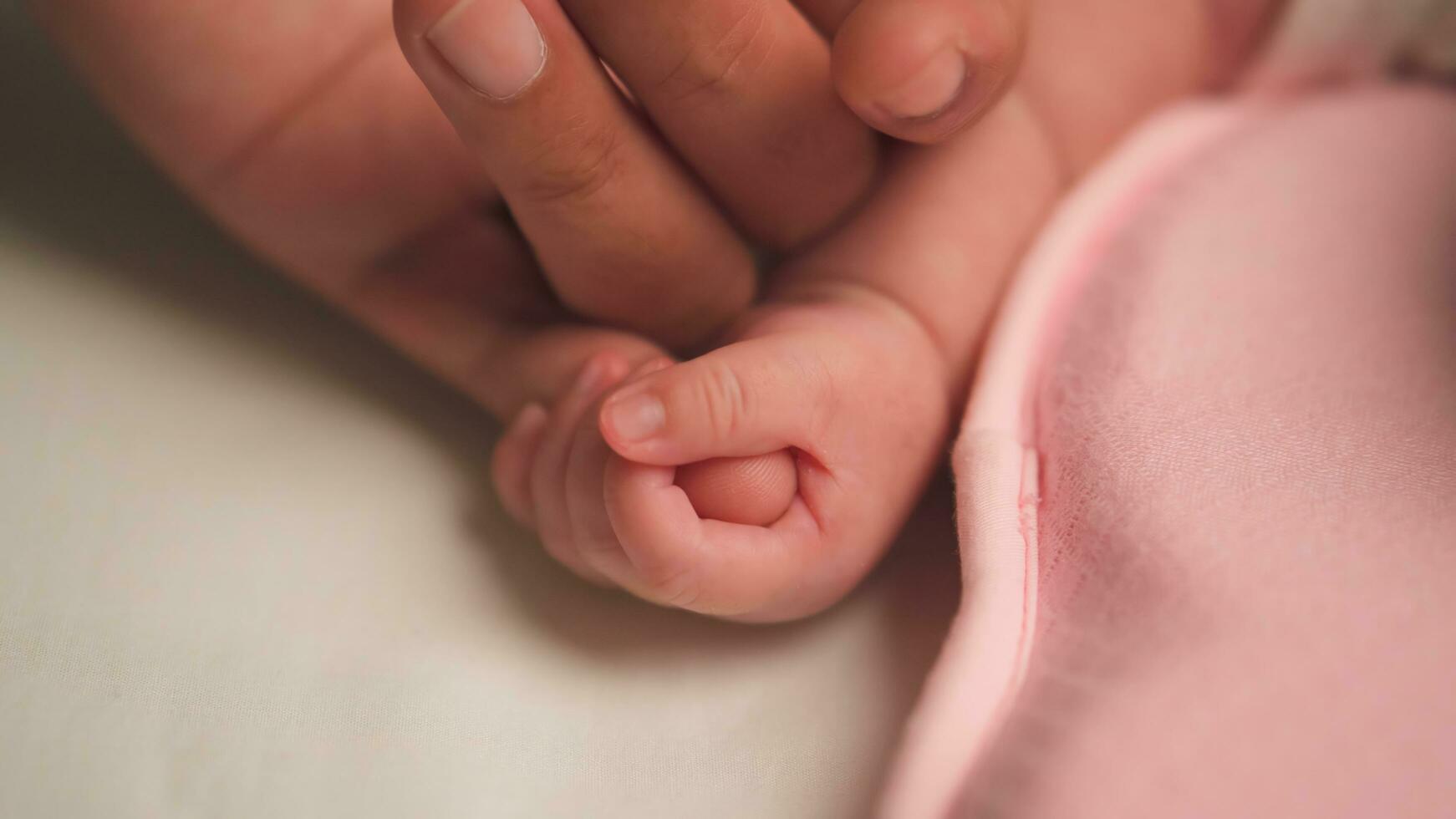 Close up Hand of the child in a hand of mother. photo