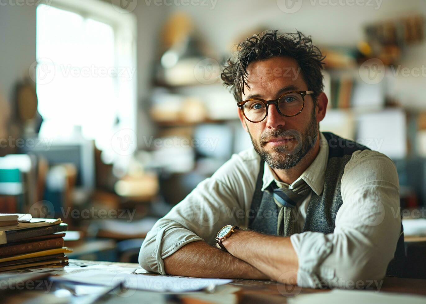 AI generated A worker at his desk doing their duty photo