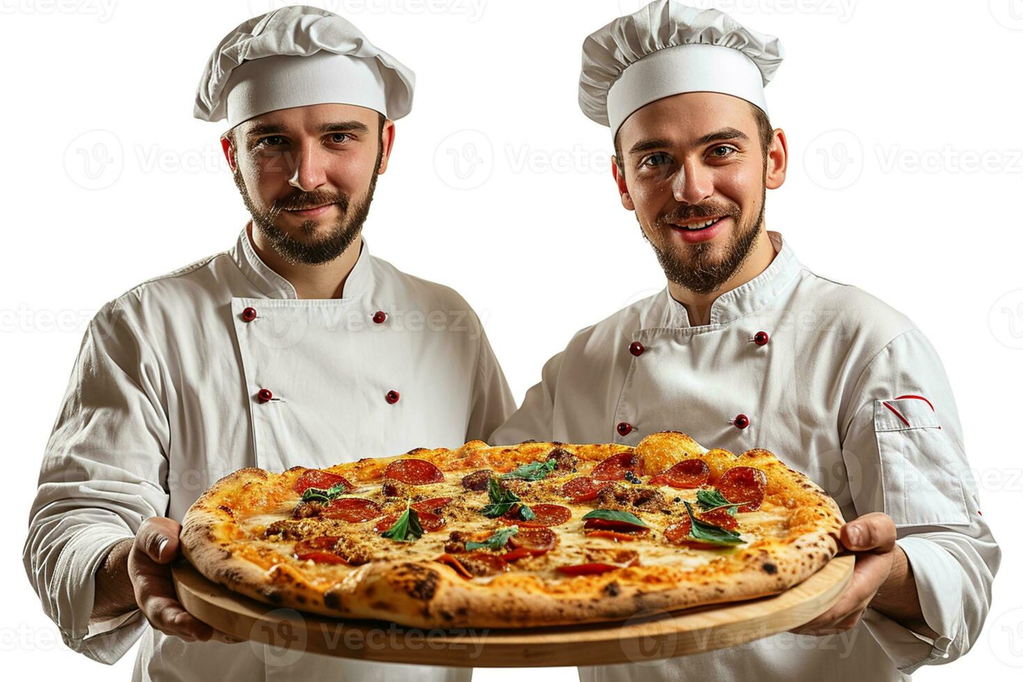 AI generated Chefs smiling and happily showing their delicacies photo