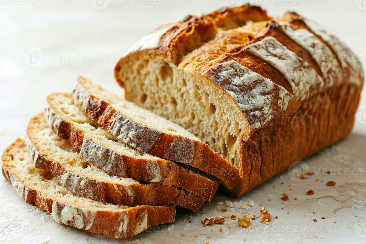 AI generated fresh bake bread on isolated whute background photo