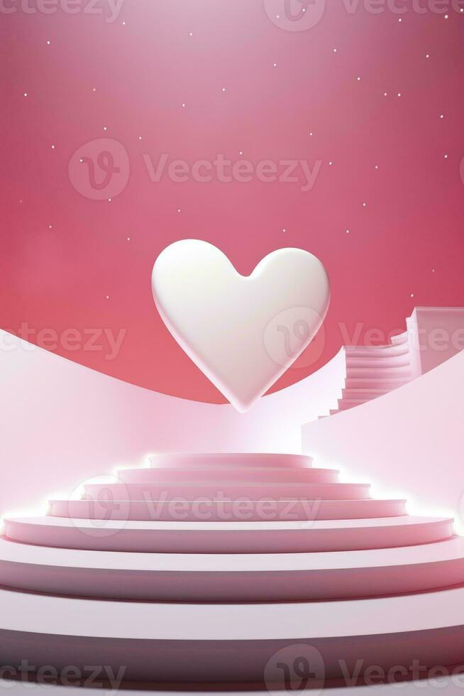 AI generated heart shaped paper banner on pink background, generative ai photo