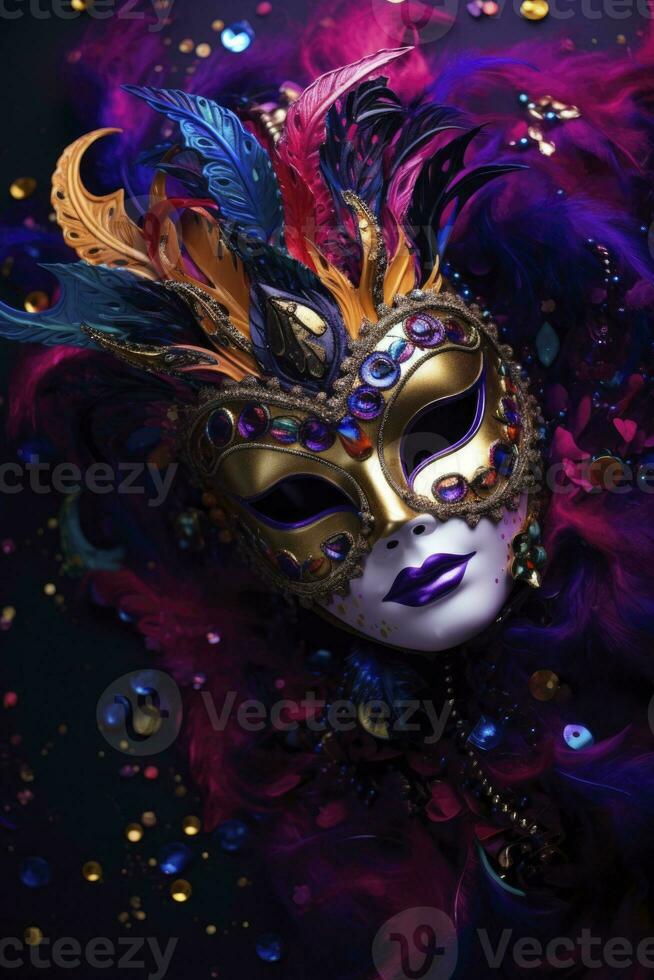 AI generated colorful Venetian carnival masks. generative ai photo