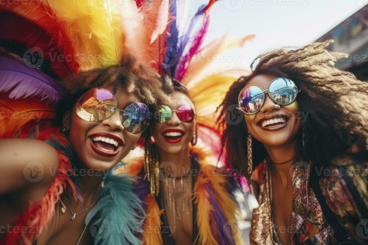 AI generated group of friends having fun at a carnival. generative ai photo