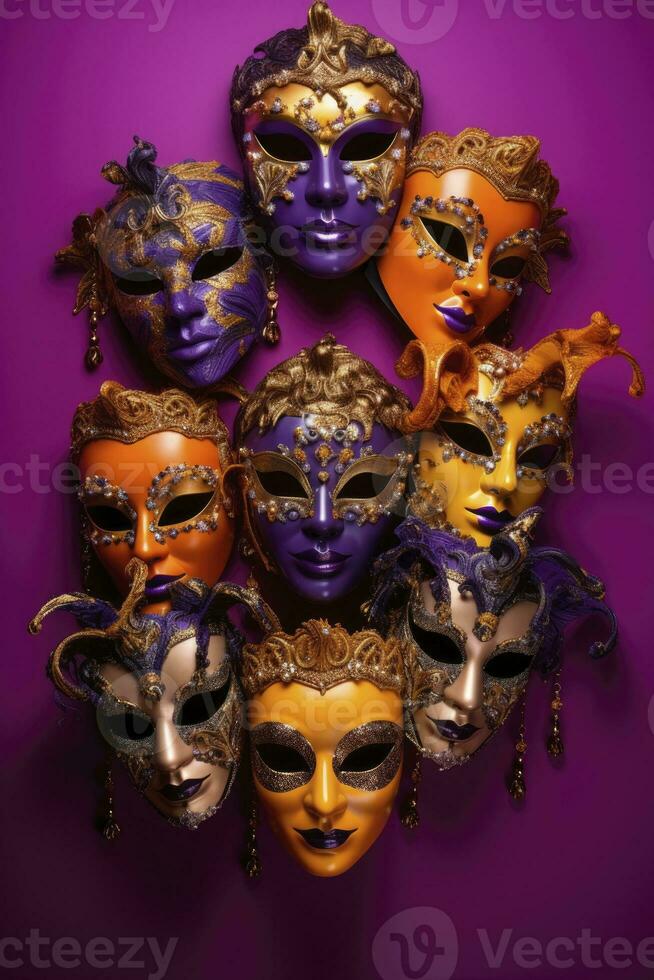 AI generated colorful Venetian carnival masks. generative ai photo