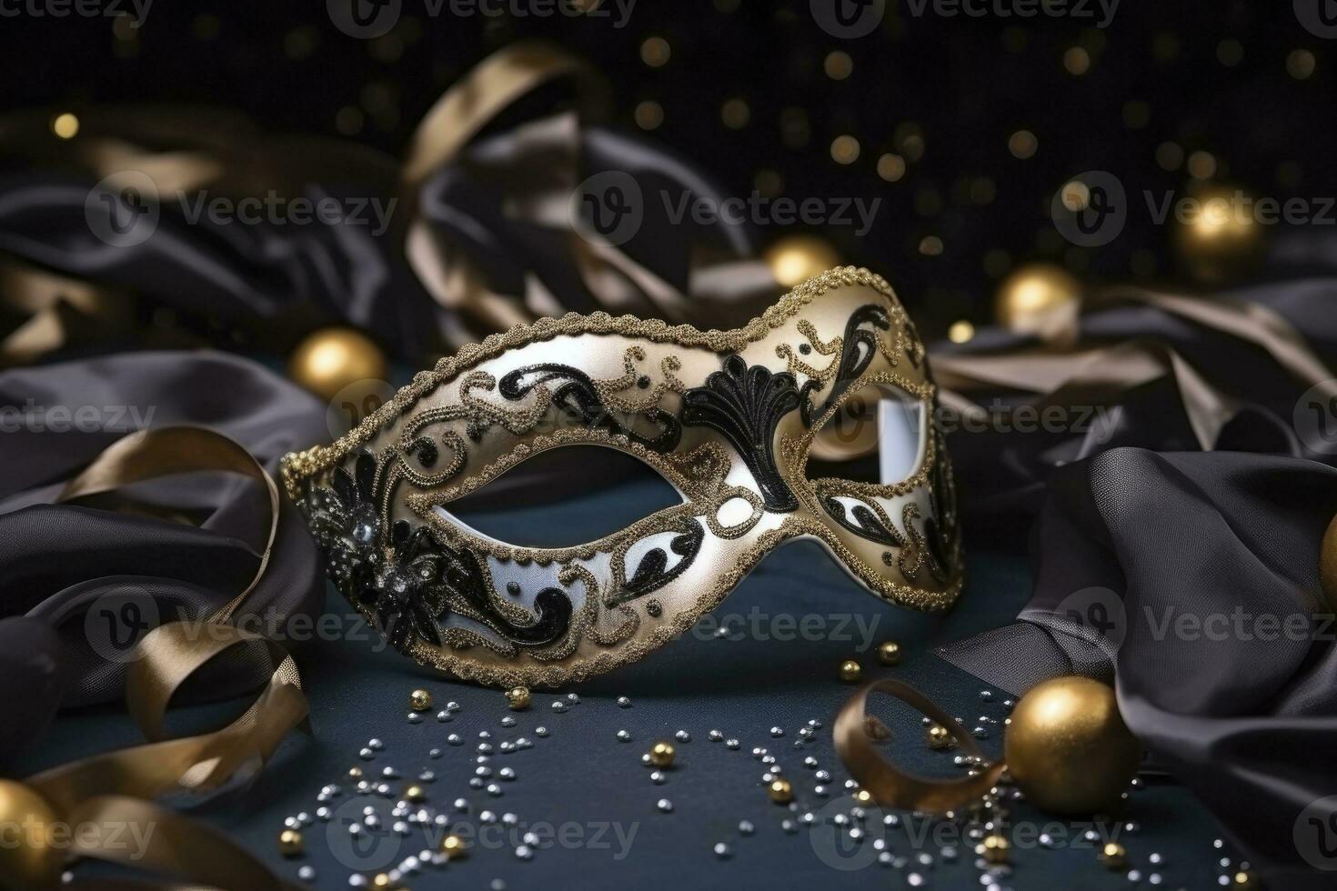 AI generated a carnival mask with gold and silver sparks. generative ai photo