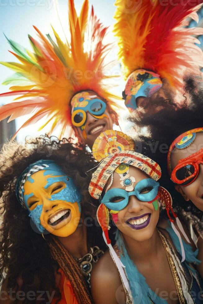 AI generated group of friends having fun at a carnival. generative