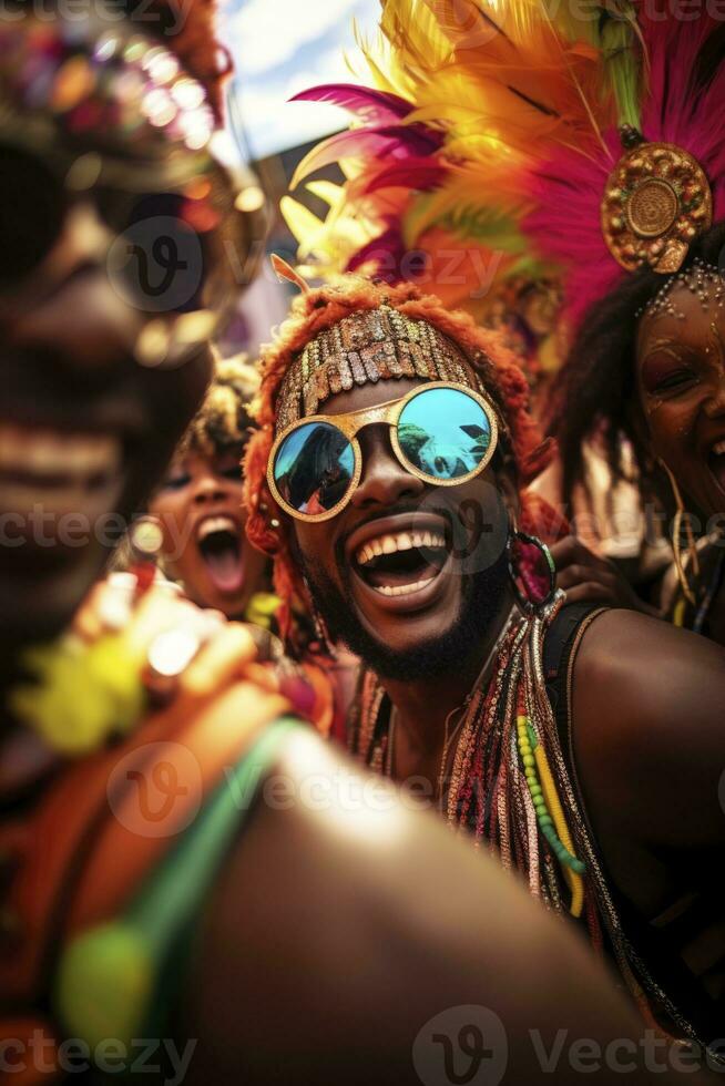AI generated group of friends having fun at a carnival. generative ai photo