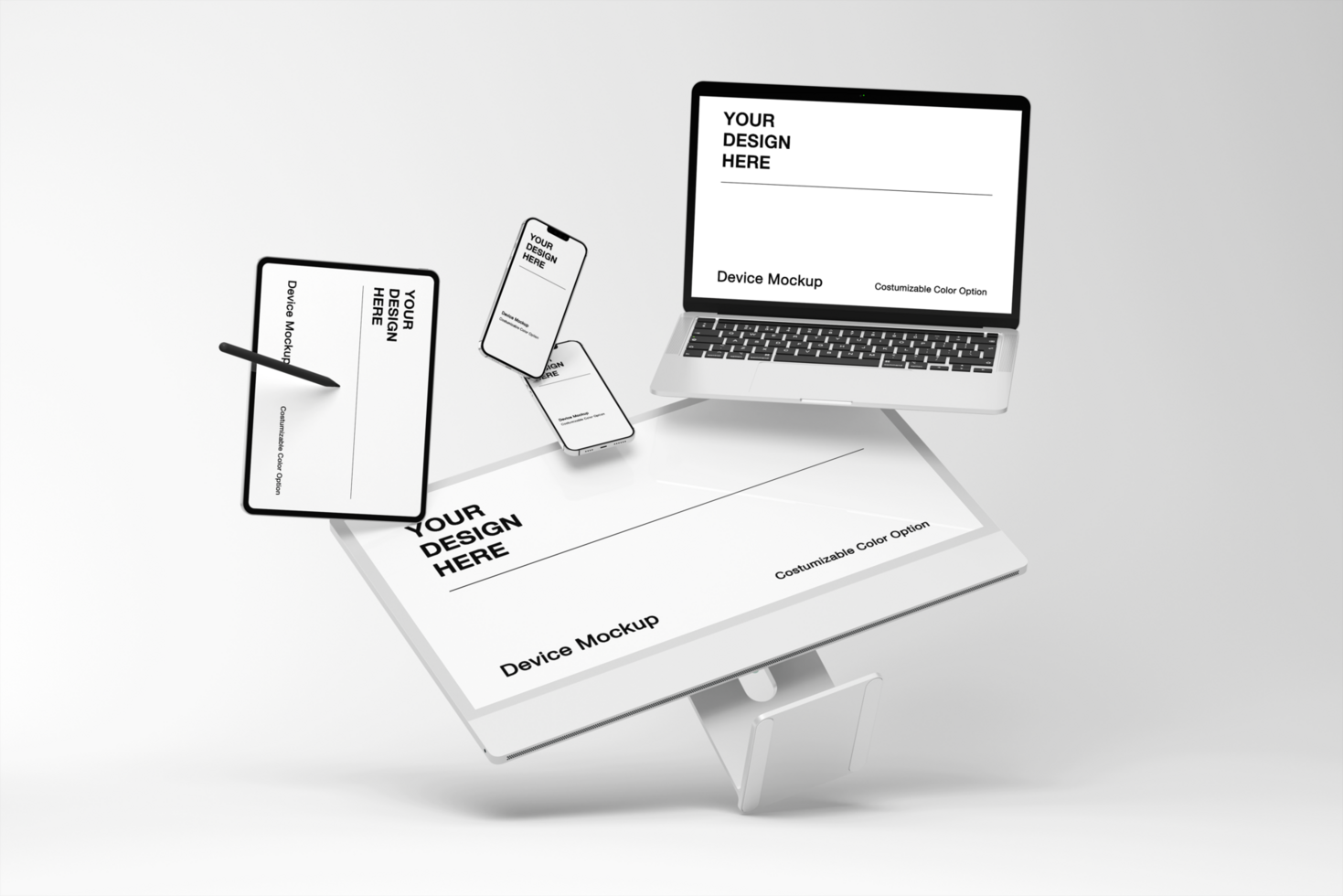 Device mockup with minimalist background design and realistic scene psd