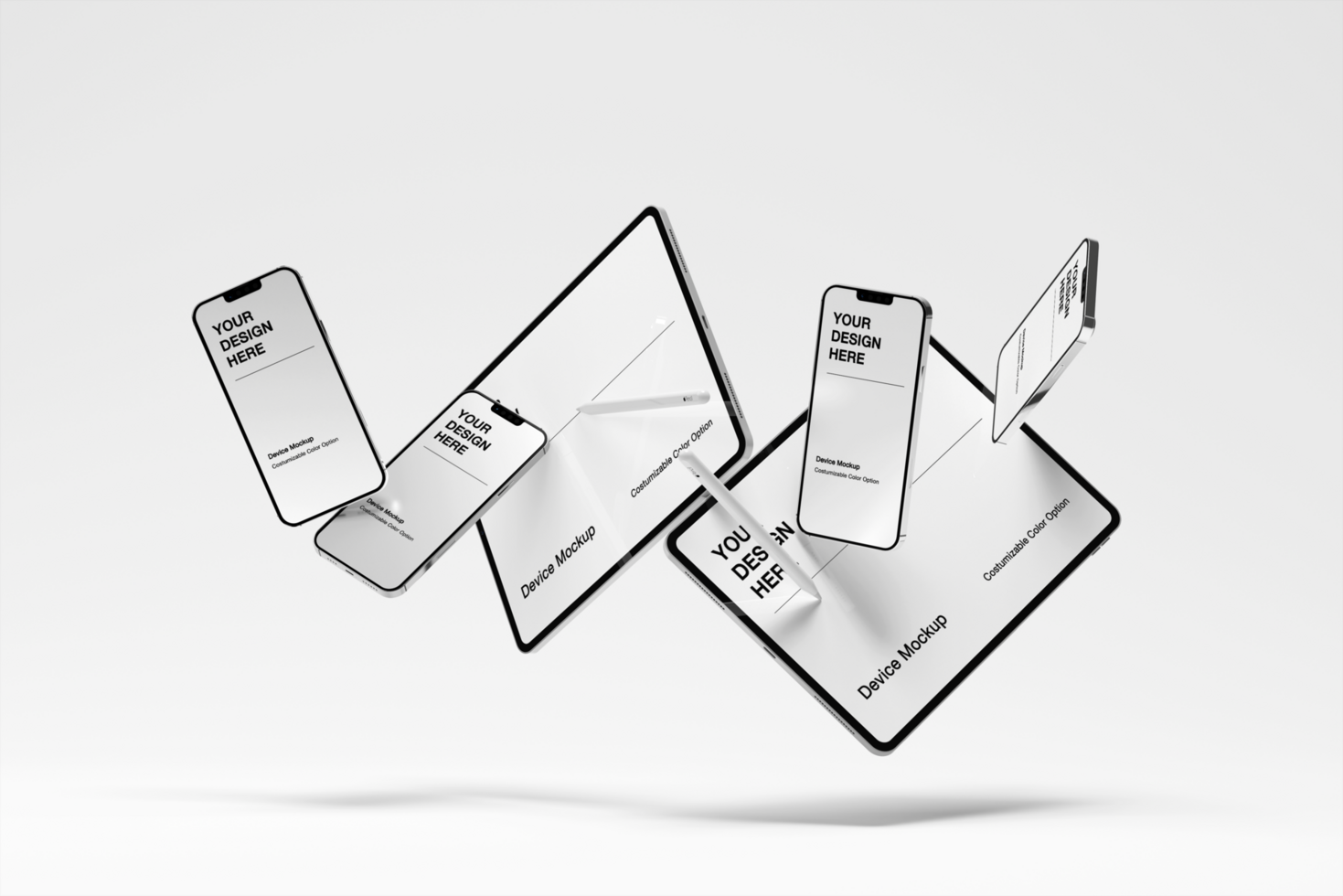 PSD device mockup with shadow background and editable object color