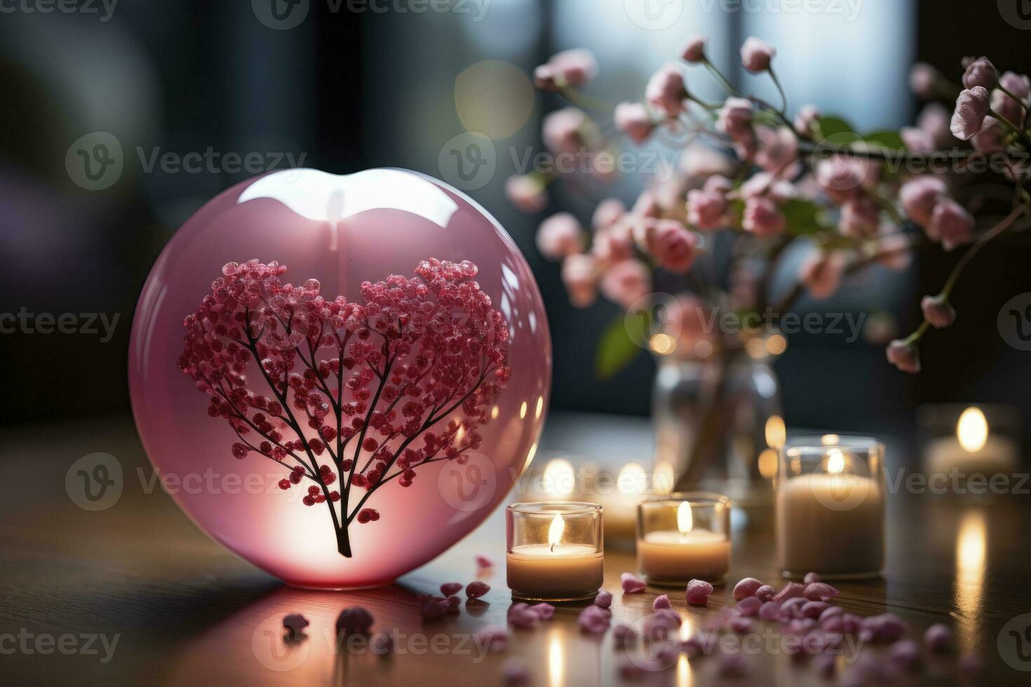 AI generated roses and candles, romantic decoration. generative ai photo
