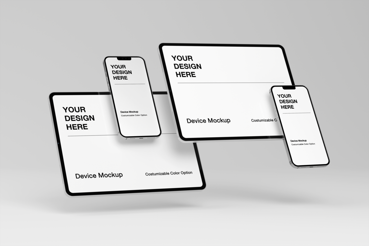 Device mockup with minimal background and realistic scene. Customizable background and object color psd