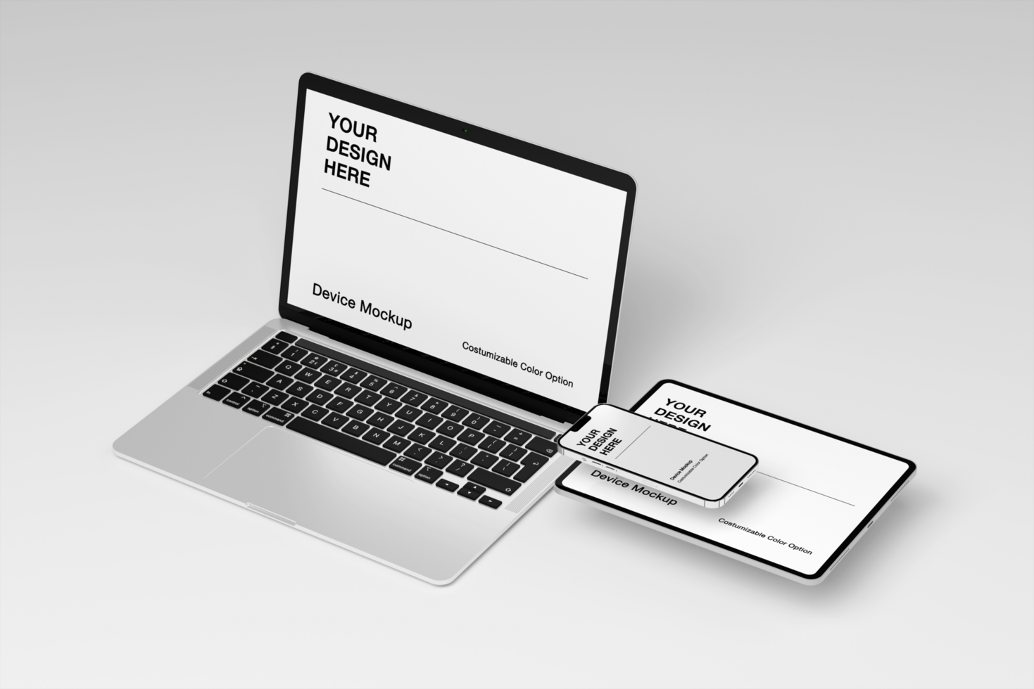 Device mockup set with minimalist background and realistic scene psd