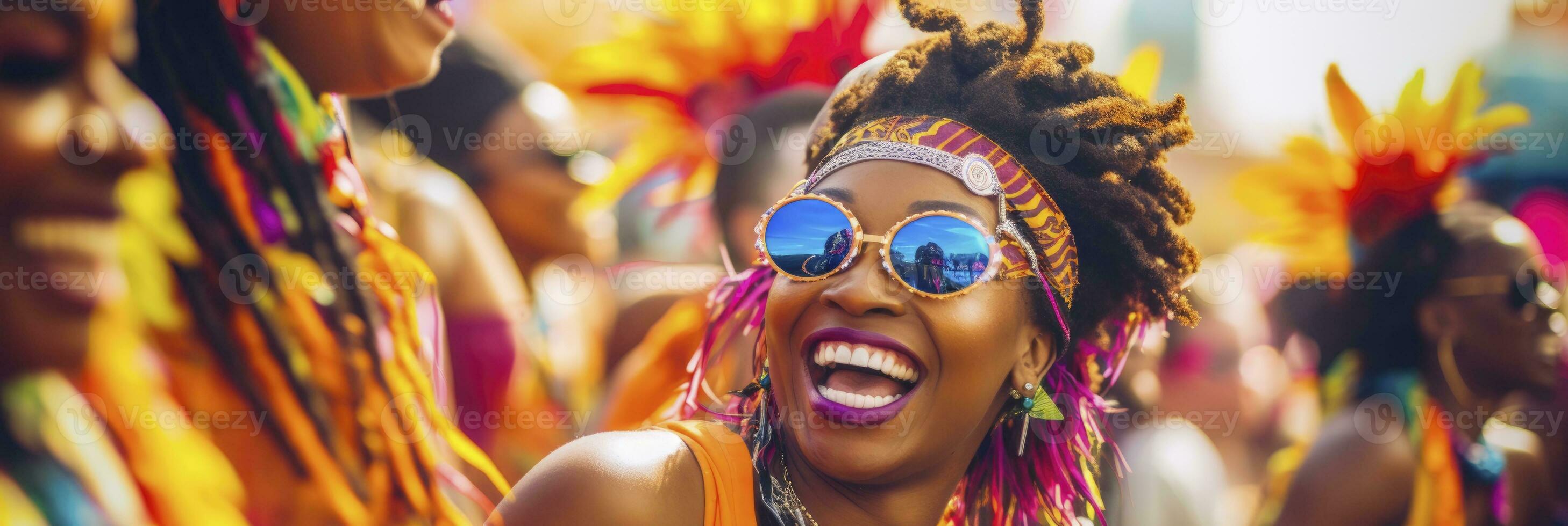 AI generated Women having fun at carnival. generative ai photo