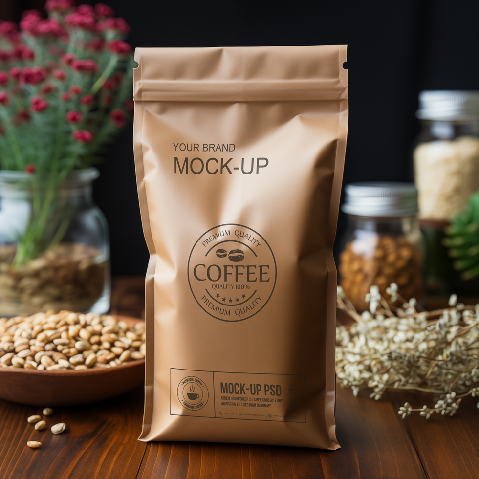 AI generated Coffee paper bag mockup psd