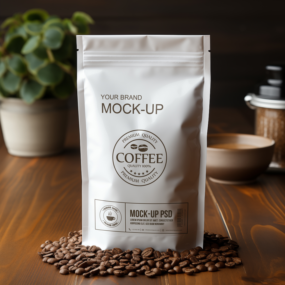 AI generated Coffee paper bag mockup psd