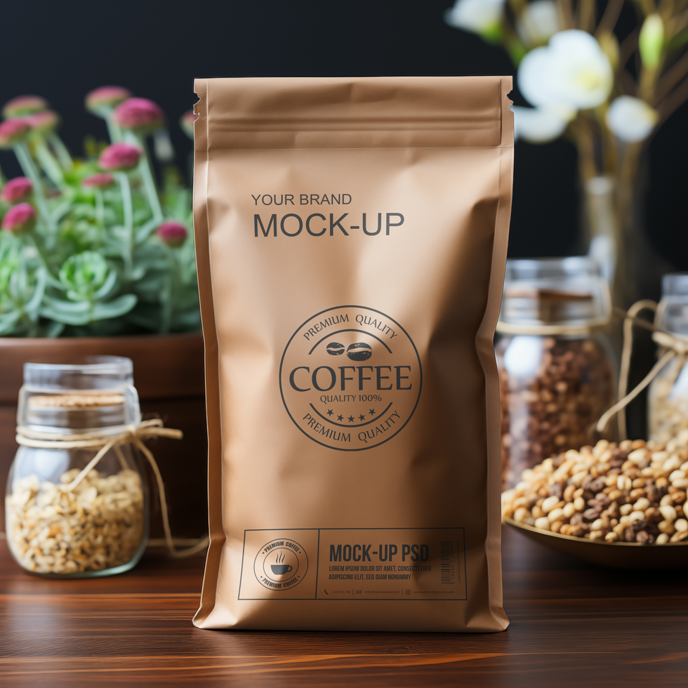AI generated Coffee paper bag mockup psd