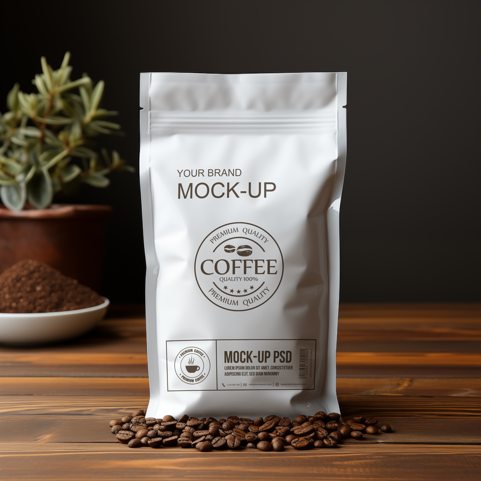 AI generated Coffee paper bag mockup psd