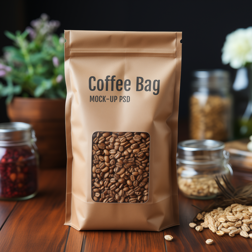 AI generated Coffee paper bag mockup psd