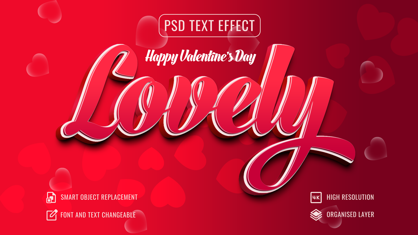 Lovely text effect mockup with customizable red background psd