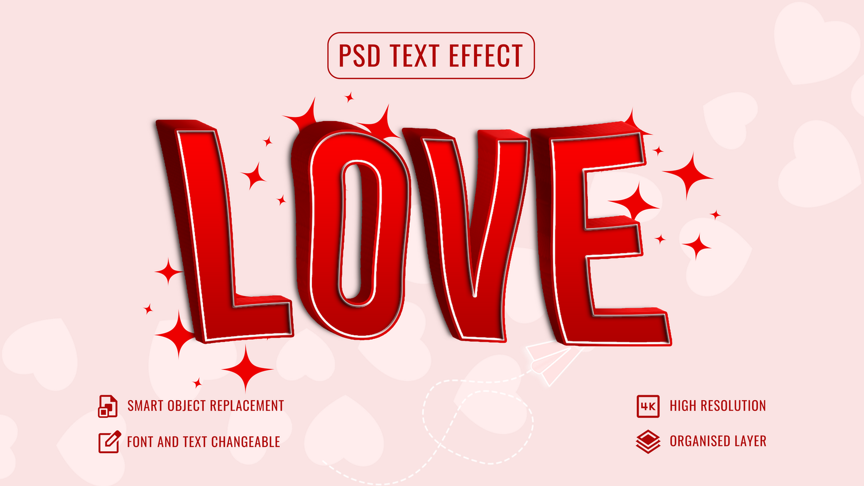 Love text effect mockup with customizable red background psd