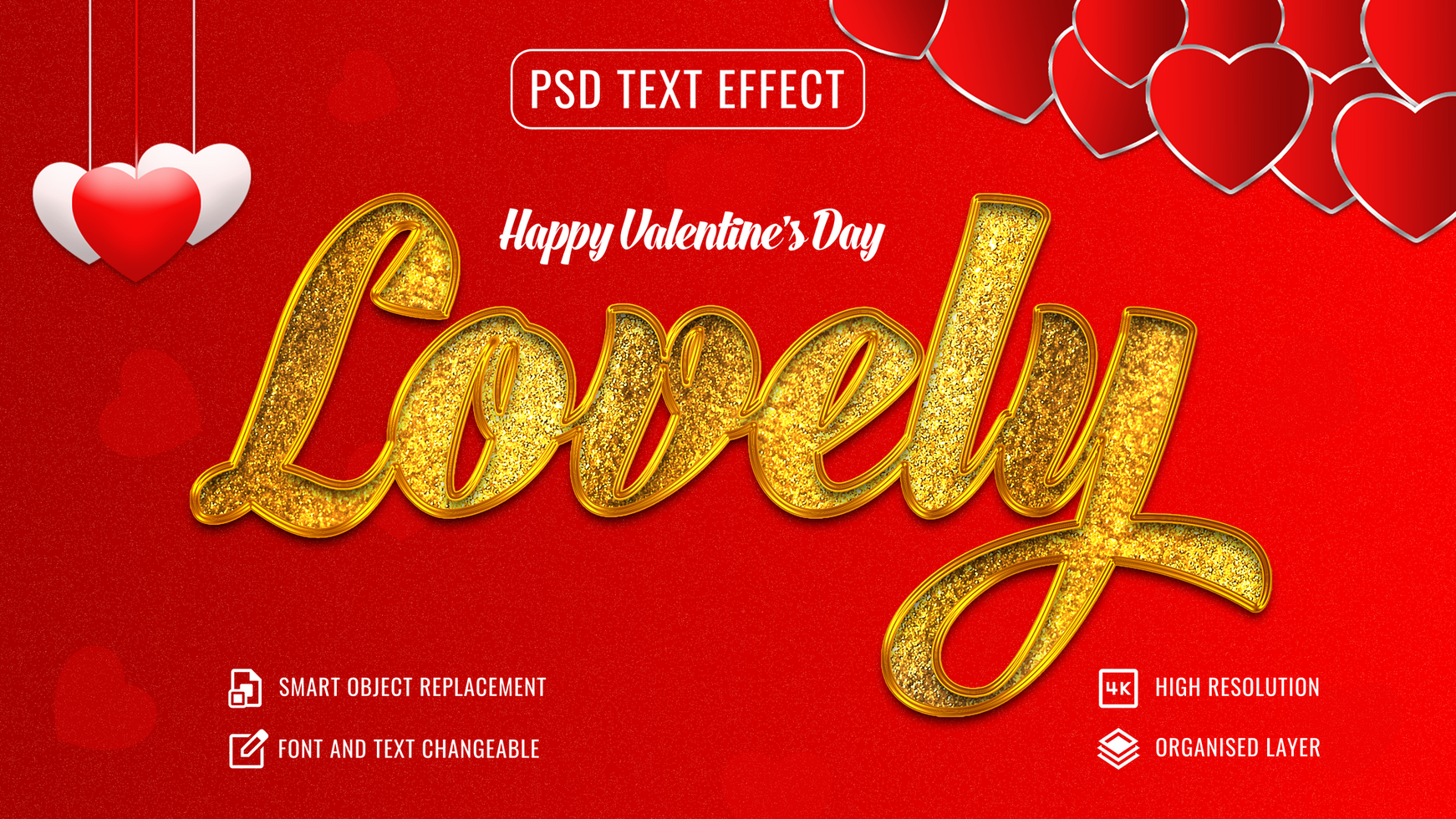 Lovely text effect mockup with customizable red background psd