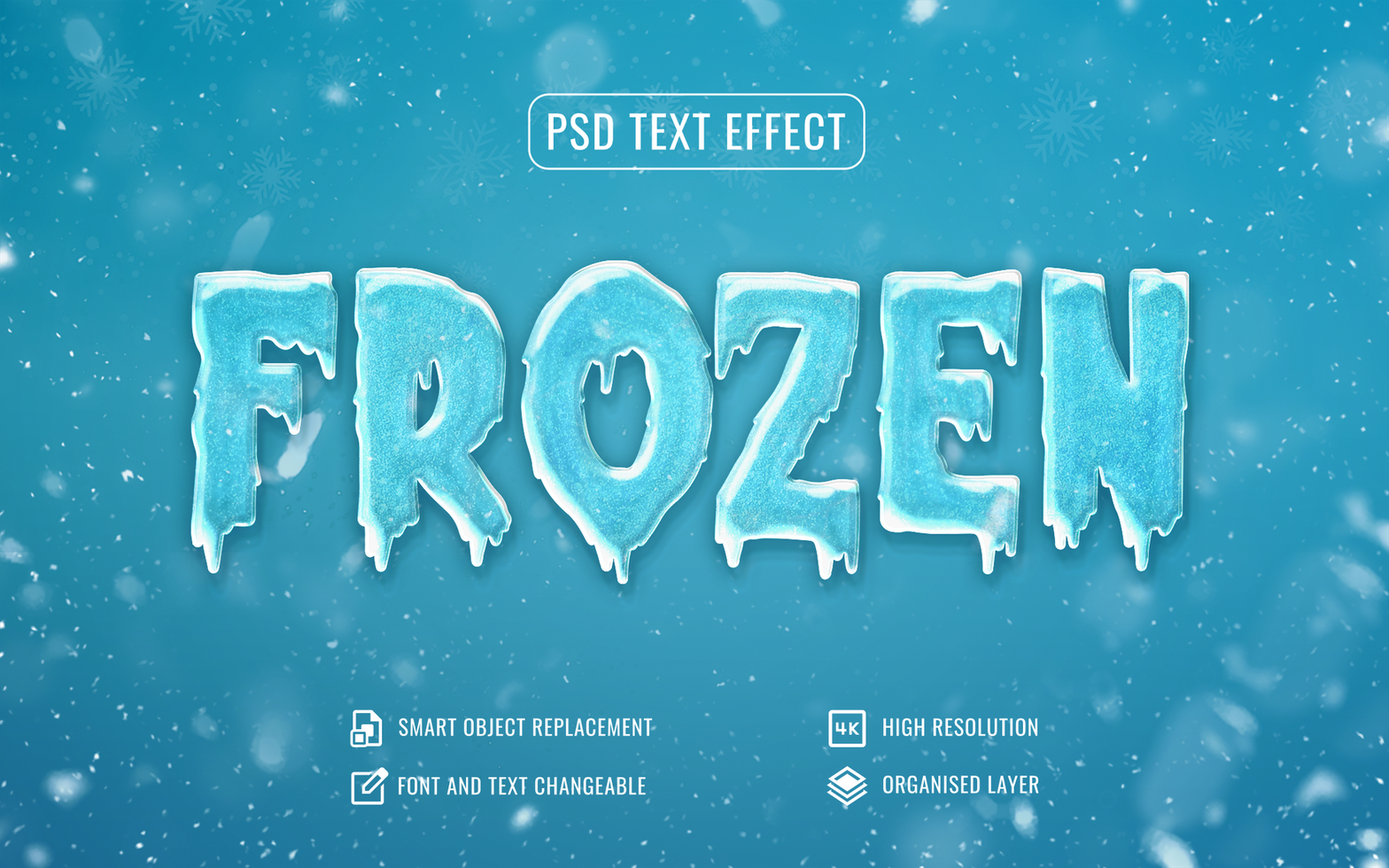 frozen ice text effect with snowfall background psd