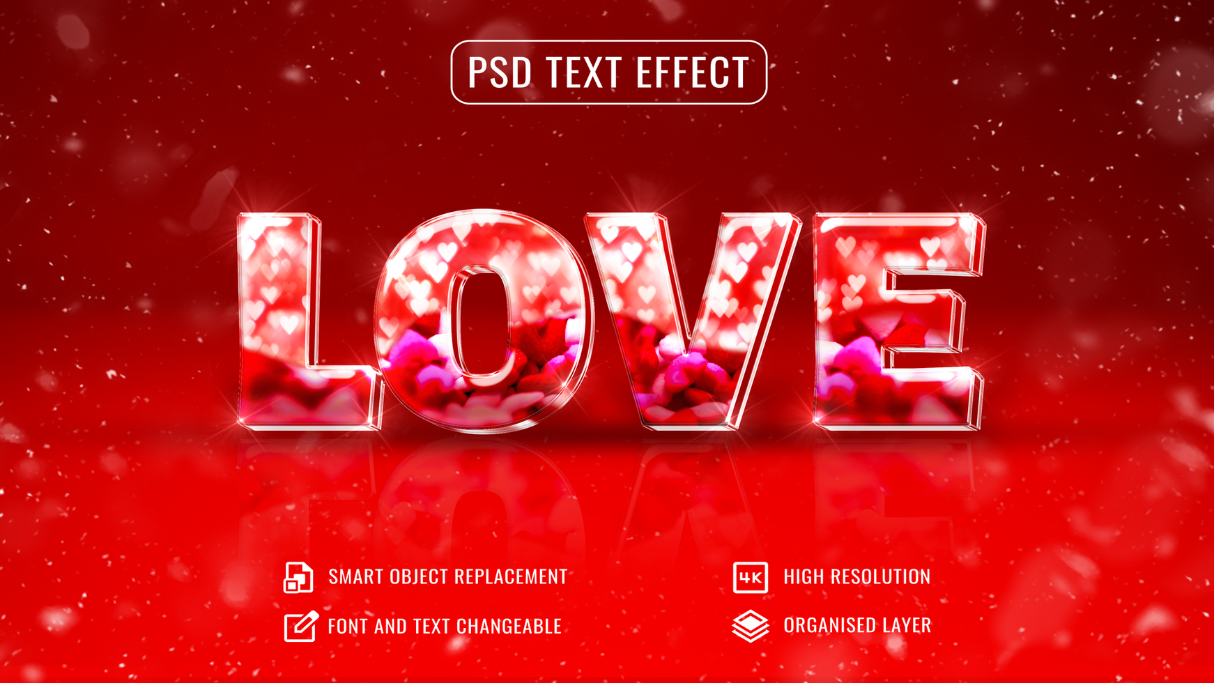 Love text effect mockup with customizable red background psd