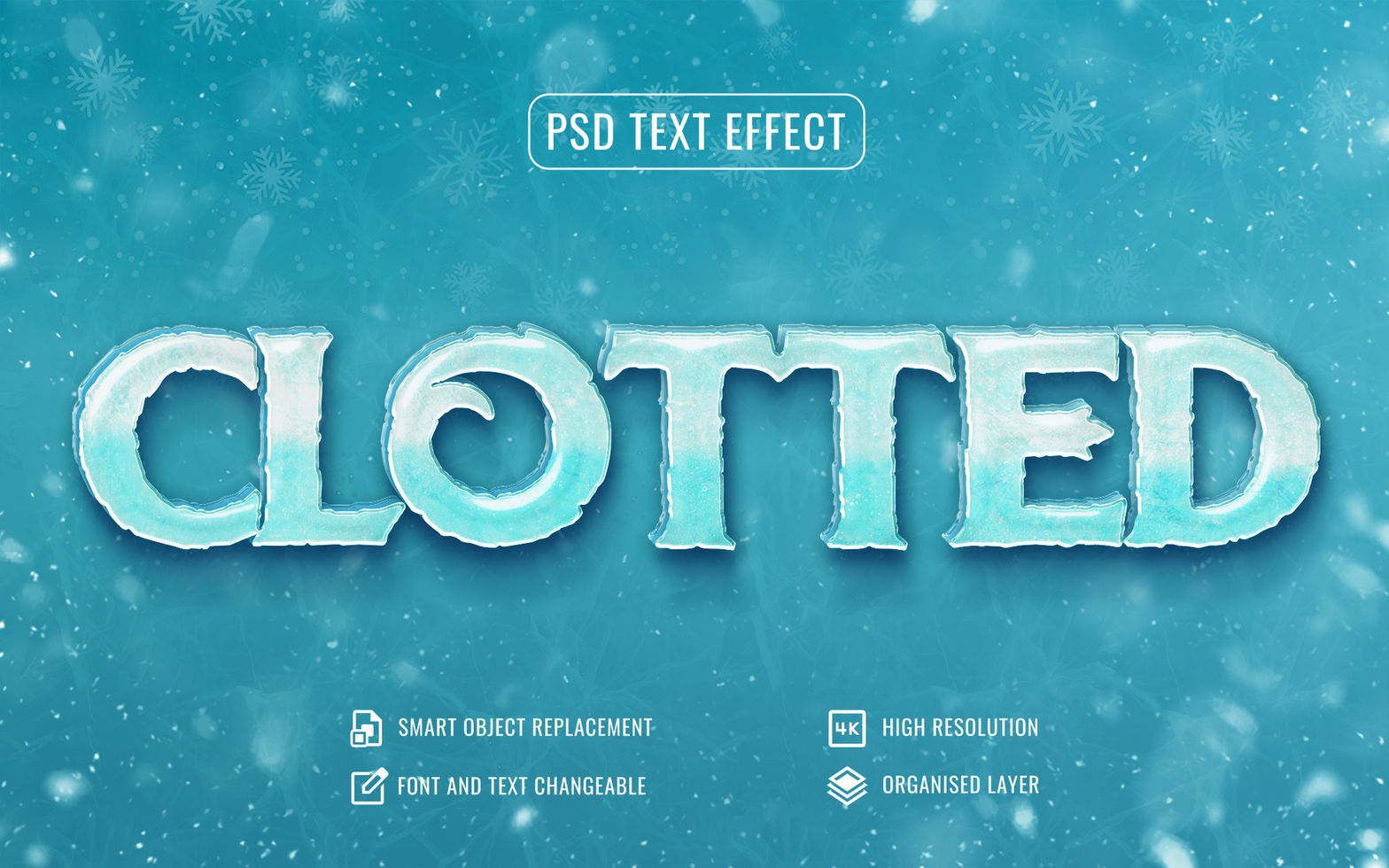 shiny frozen ice text effect with editable layer style psd