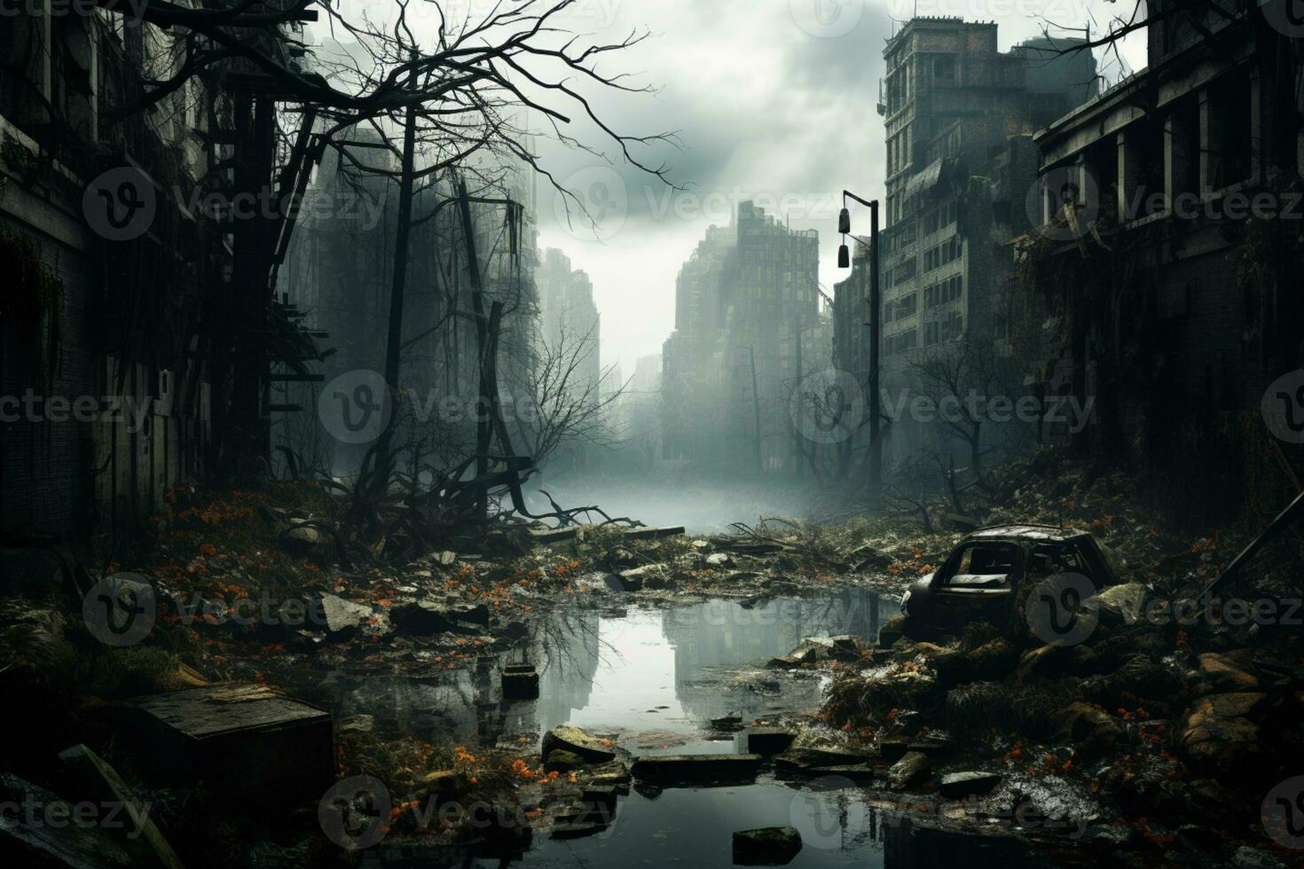 AI generated Abandoned cities with gloomy surroundings photo