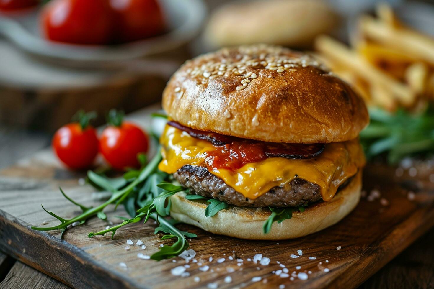 ai generado comida fotografía de un hamburguesa con queso con Copiar espacio foto